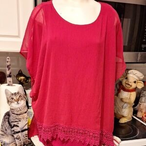 z AGB Pink Lined Dohlman Sleeve  Boxy Blouse Plus Size 3X